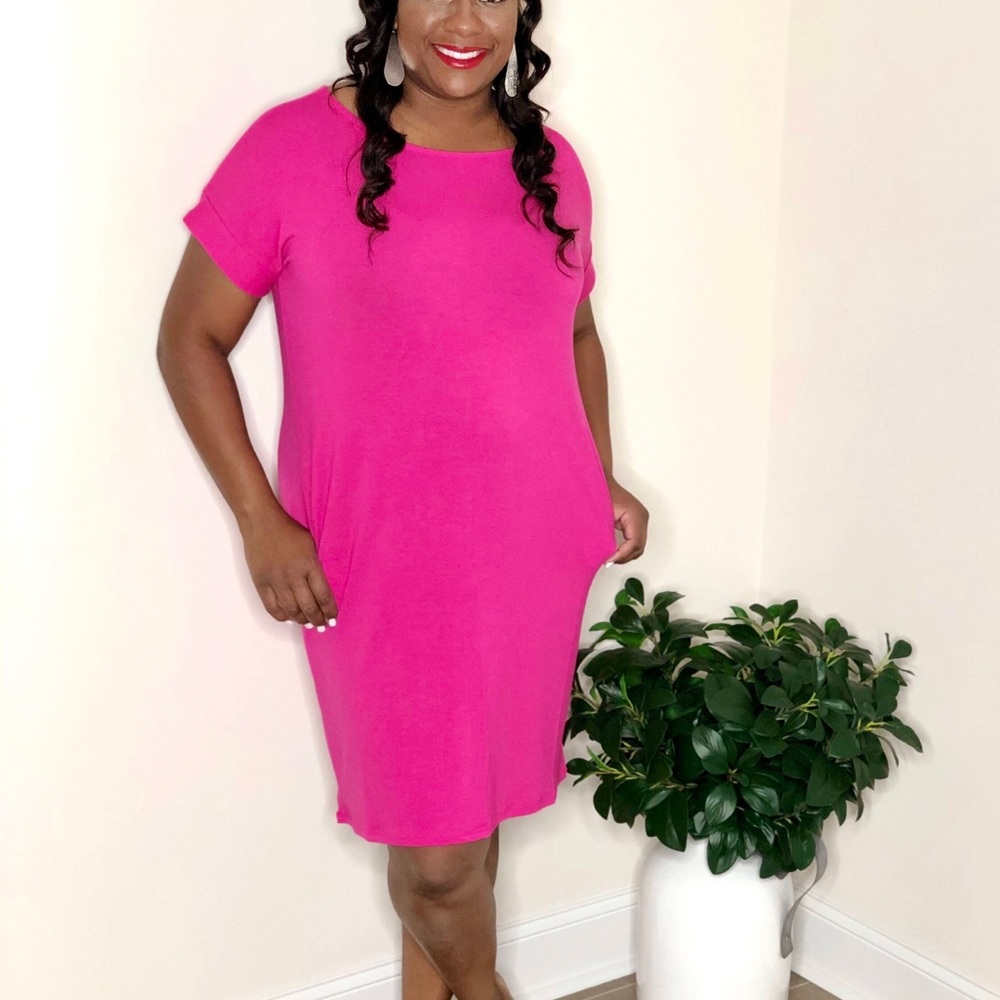 Plain Jane T shirt Dress (Hot Pink)
